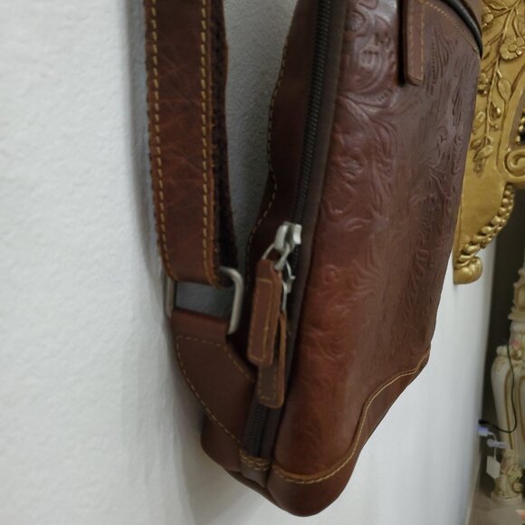 Jack Georges Voyager Floral Embossed Genuine Leather Backpack - Picture 5 of 16